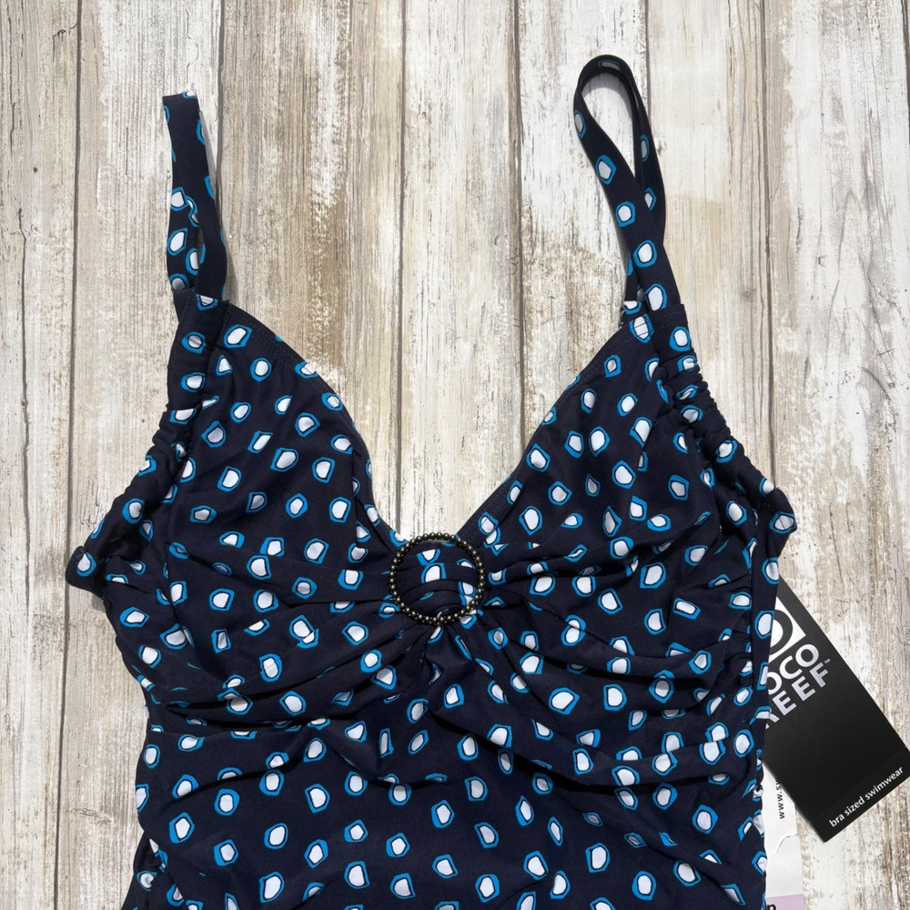 Coco‎ Reef Swimdress 32C Navy Blue NWT Ruched Underwire Ruffle Swimsuit Slimming - Picture 2 of 14